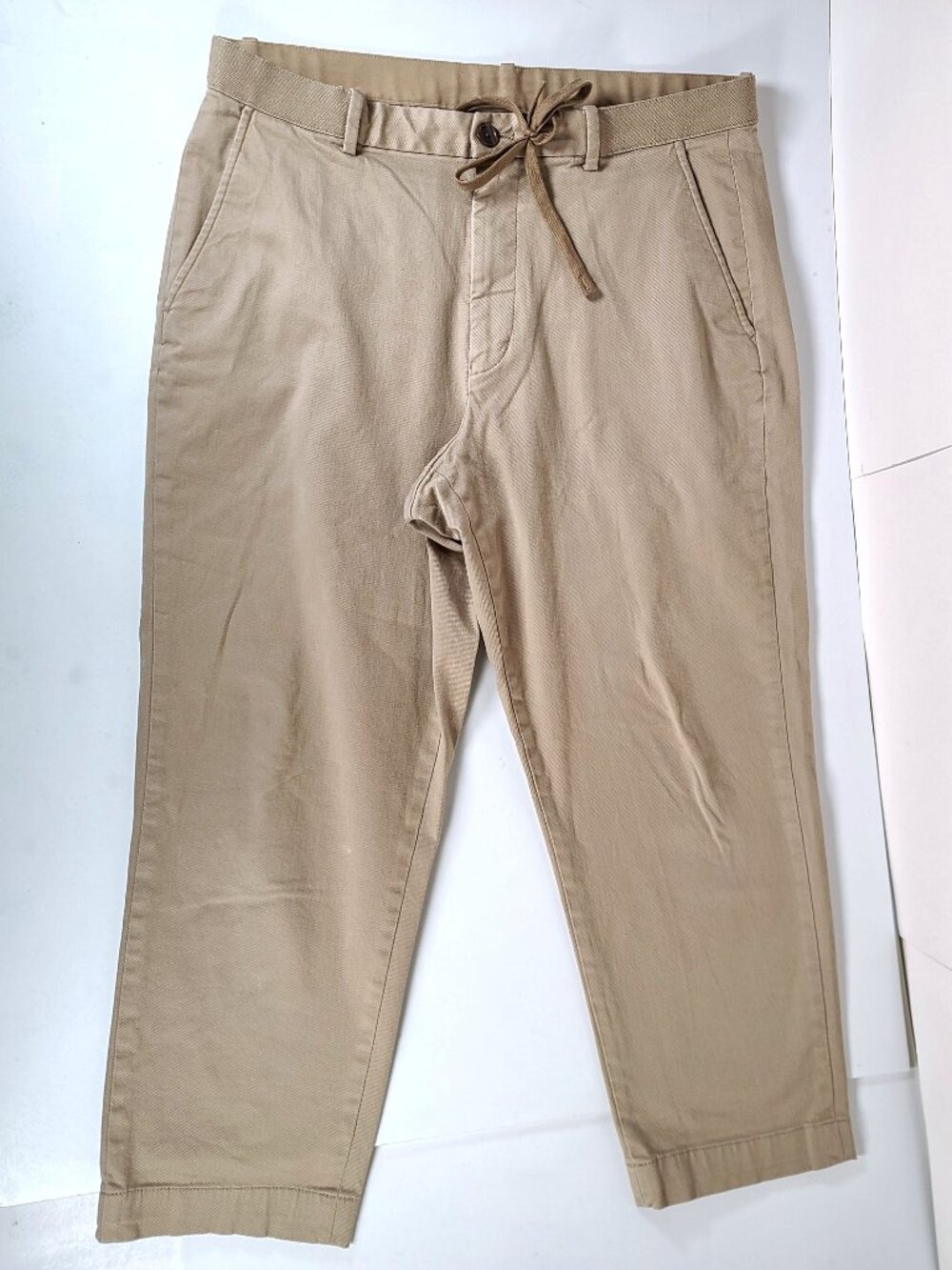 Uniqlo Ankle Pant Mens Large Khaki 33-36 Relaxed Drawstring Easy Travel Commuter